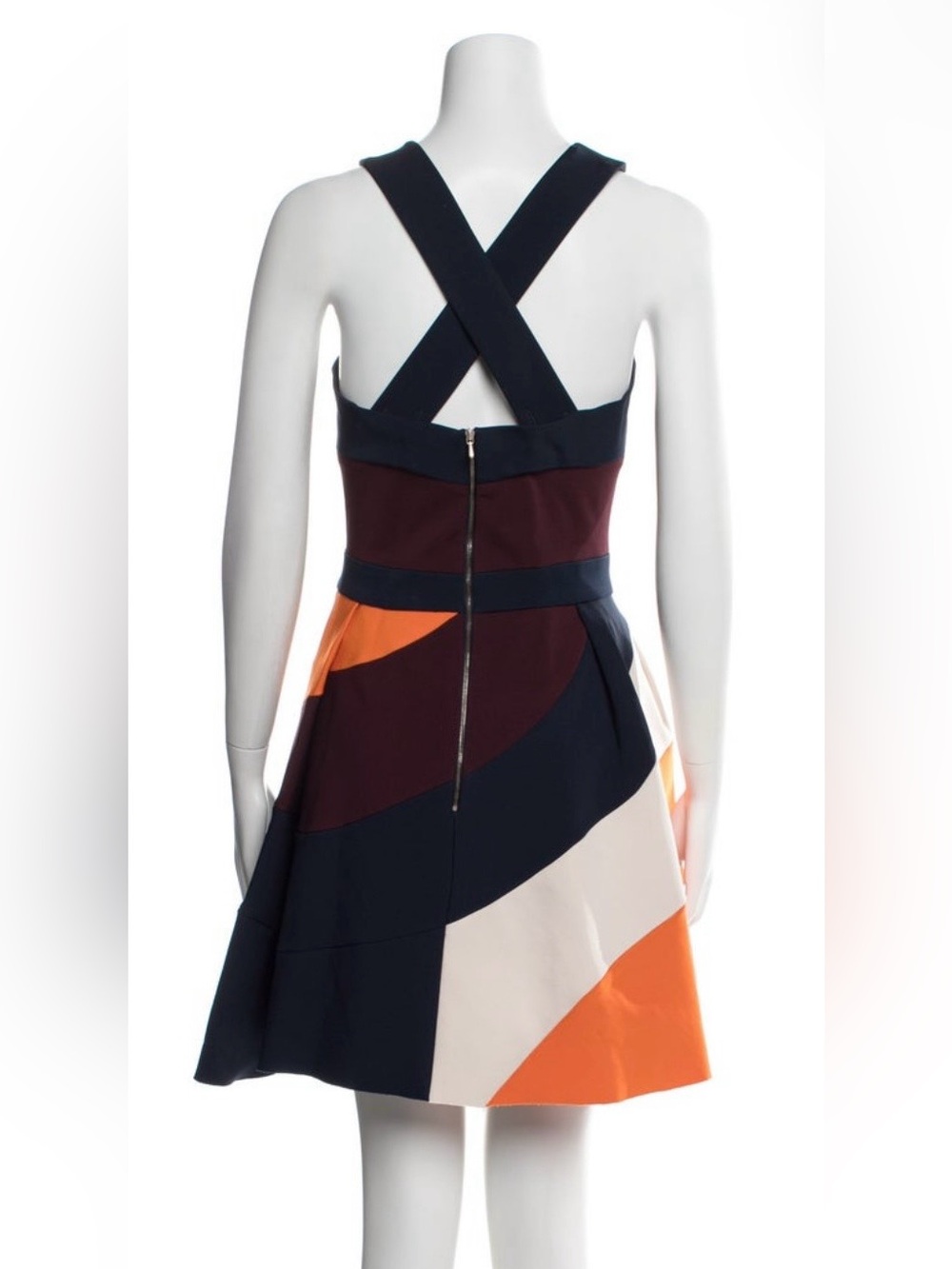 Victoria Beckham V-Neck Sleeveless Dress in Navy, Burgundy, Orange - Picture 4 of 5